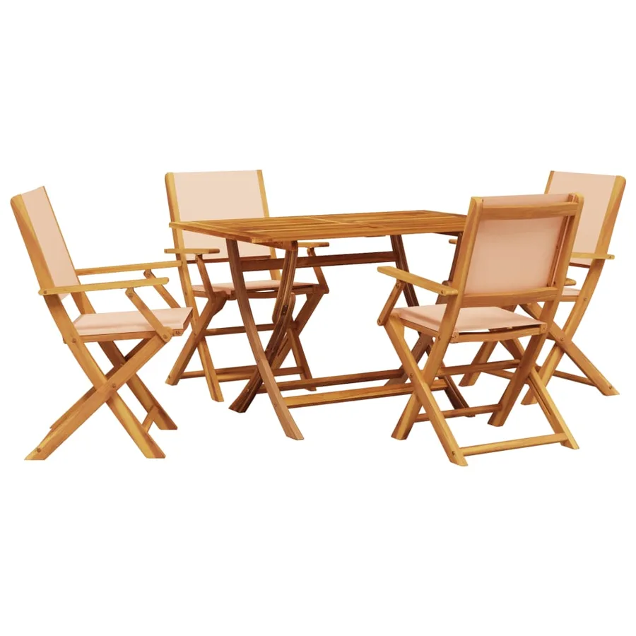 Ensemble à manger de jardin 5 pcs beige tissu et bois massif - 2