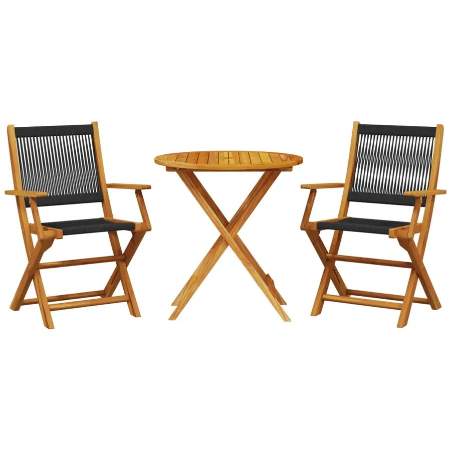 Ensemble de bistro 3 pcs noir polypropylène et bois massif - 2