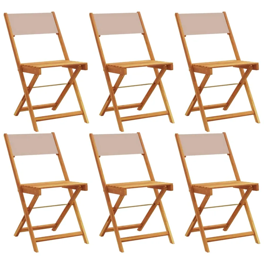 Chaises de jardin pliantes lot de 6 taupe tissu et bois massif - 2