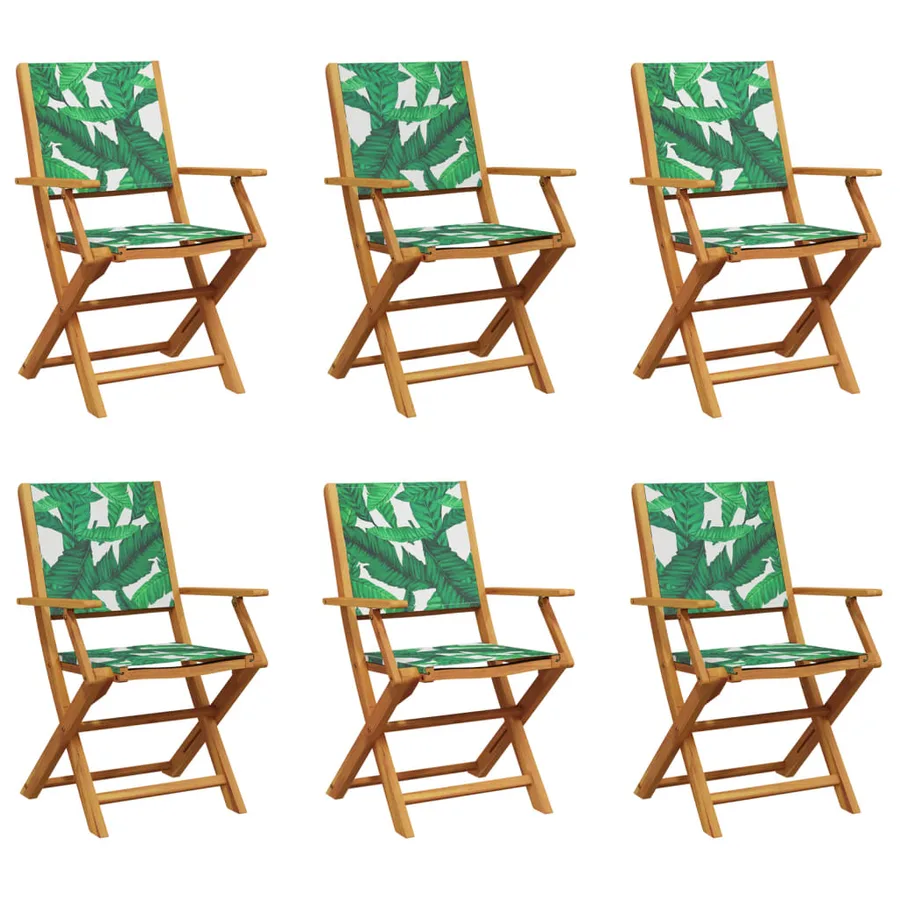 Chaises de jardin pliantes lot de 6 vert tissu et bois massif - 2