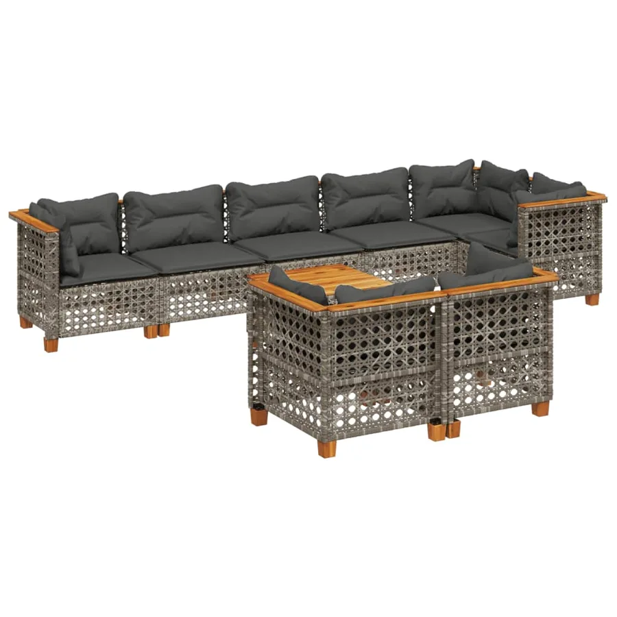 Salon de jardin 9 pcs avec coussins gris résine tressée - 2