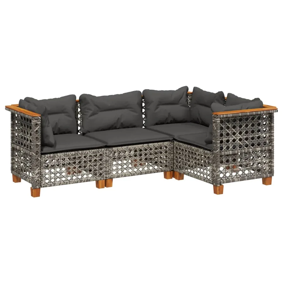 Salon de jardin 4 pcs avec coussins gris résine tressée - 2