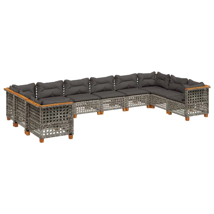 Salon de jardin avec coussins 10 pcs gris résine tressée - 2