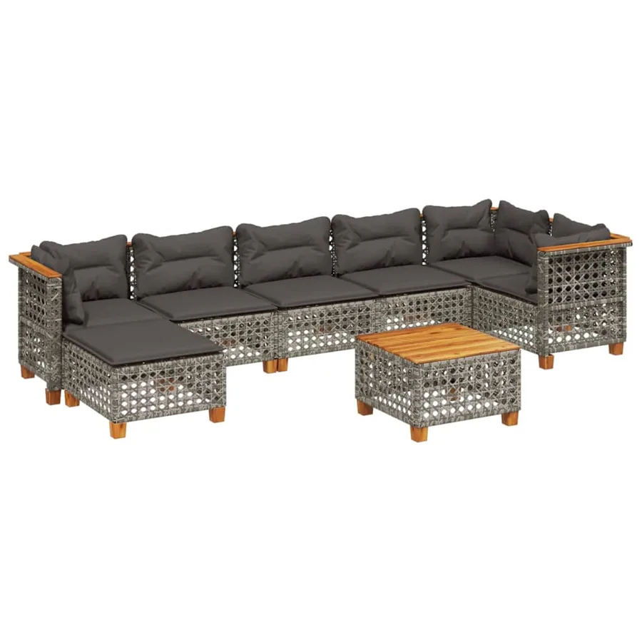 Salon de jardin 8 pcs avec coussins gris résine tressée - 2