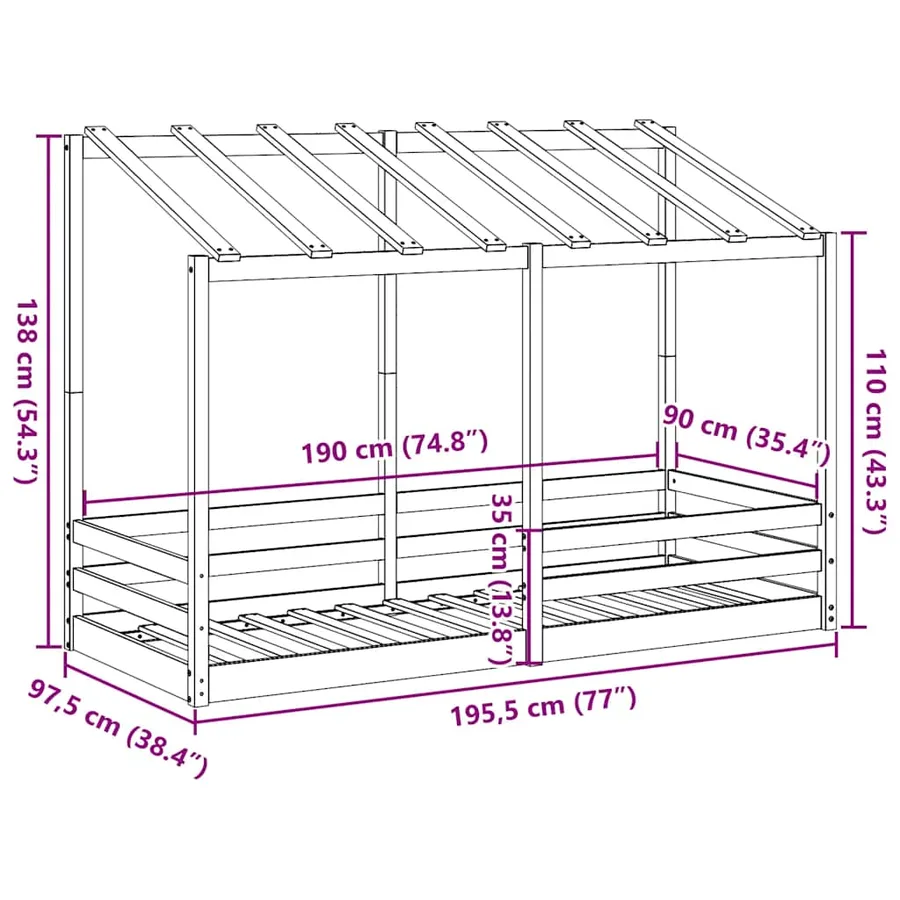 Lit pour enfants sans matelas cire marron 90x190 cm pin massif - 9