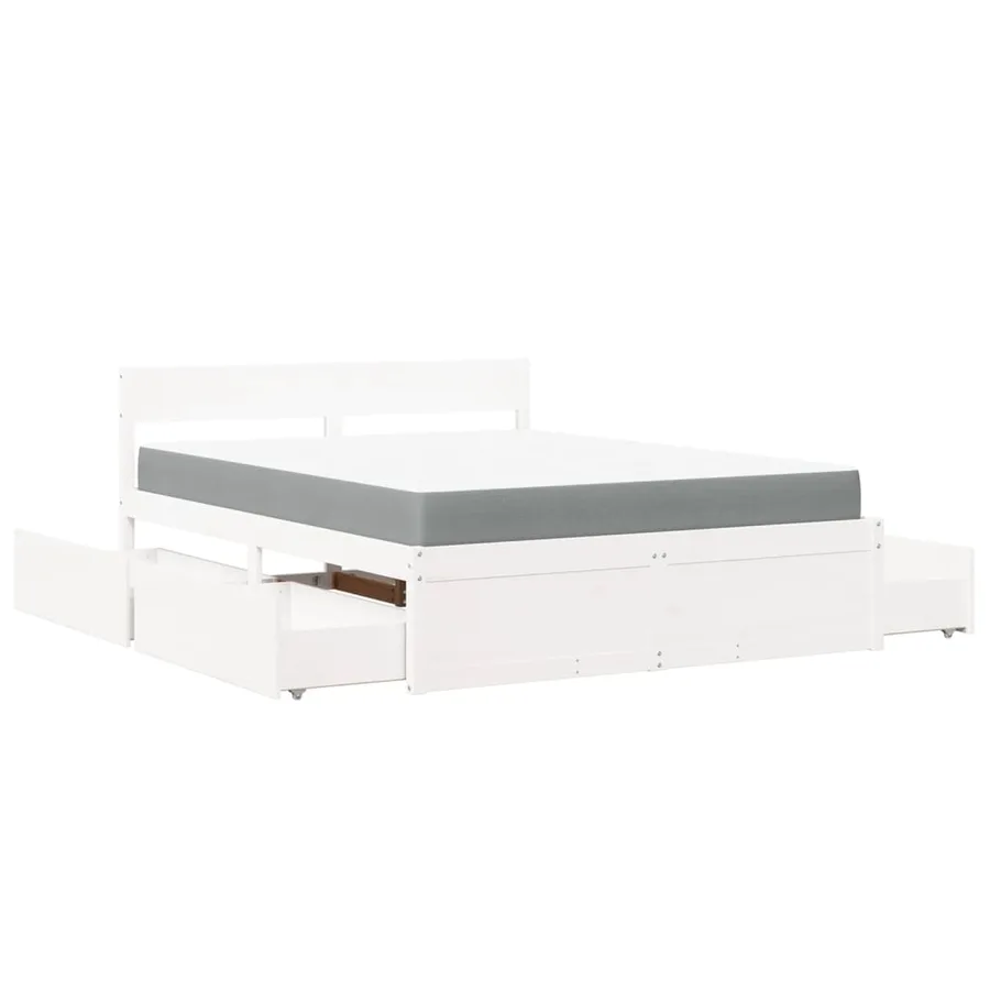 Lit avec tiroirs et matelas blanc 160x200 cm bois massif de pin - 11