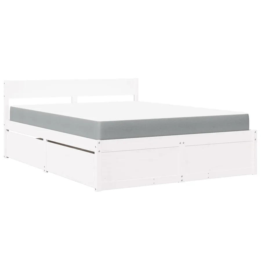 Lit avec tiroirs et matelas blanc 160x200 cm bois massif de pin - 2