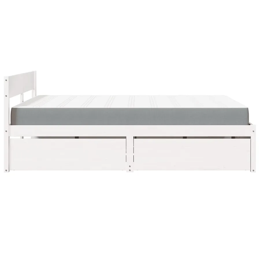Lit avec tiroirs et matelas blanc 160x200 cm bois massif de pin - 5