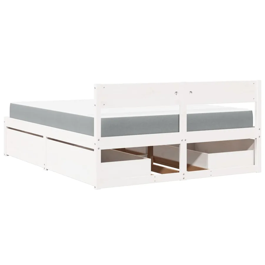Lit avec tiroirs et matelas blanc 160x200 cm bois massif de pin - 6
