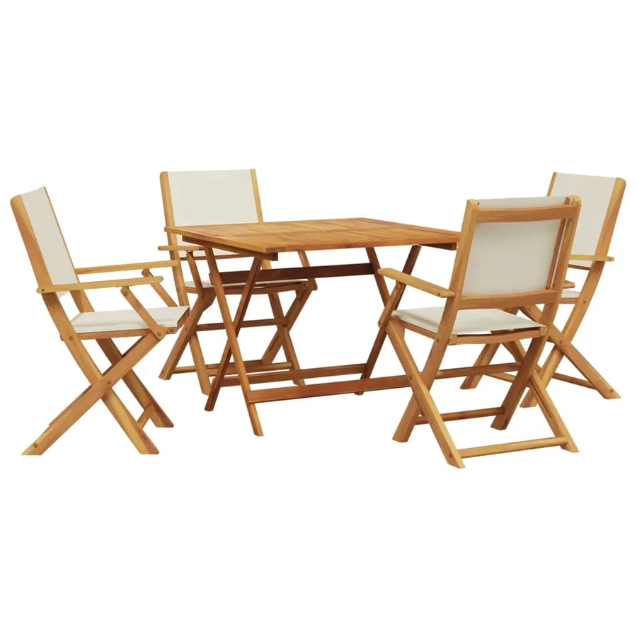 Ensemble à manger de jardin 5 pcs blanc crème tissu bois massif - 2