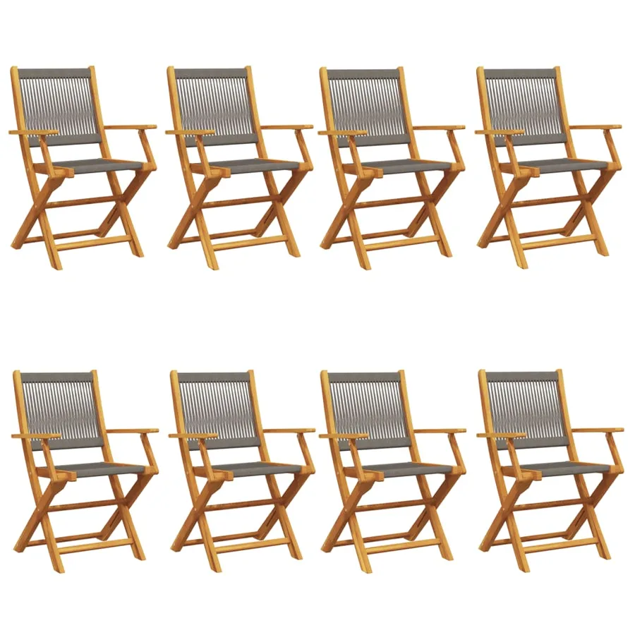 Chaises de jardin pliables lot de 8 gris bois d'acacia massif - 2