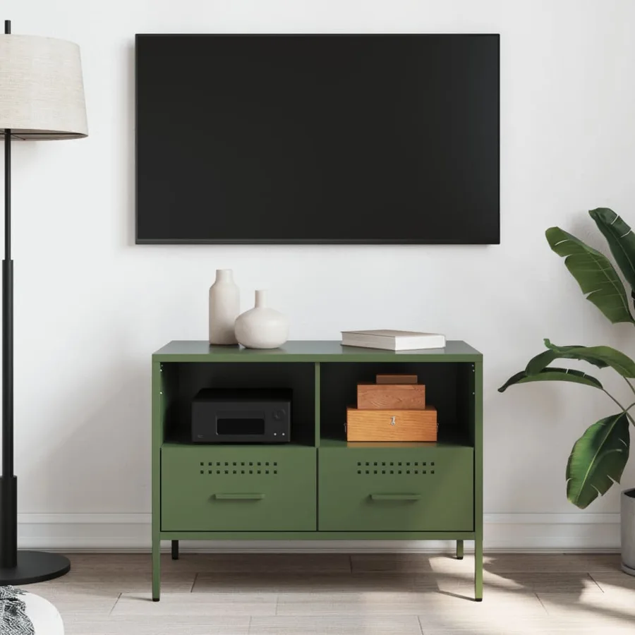 Meuble TV vert olive 68x39x50,5 cm acier - 3