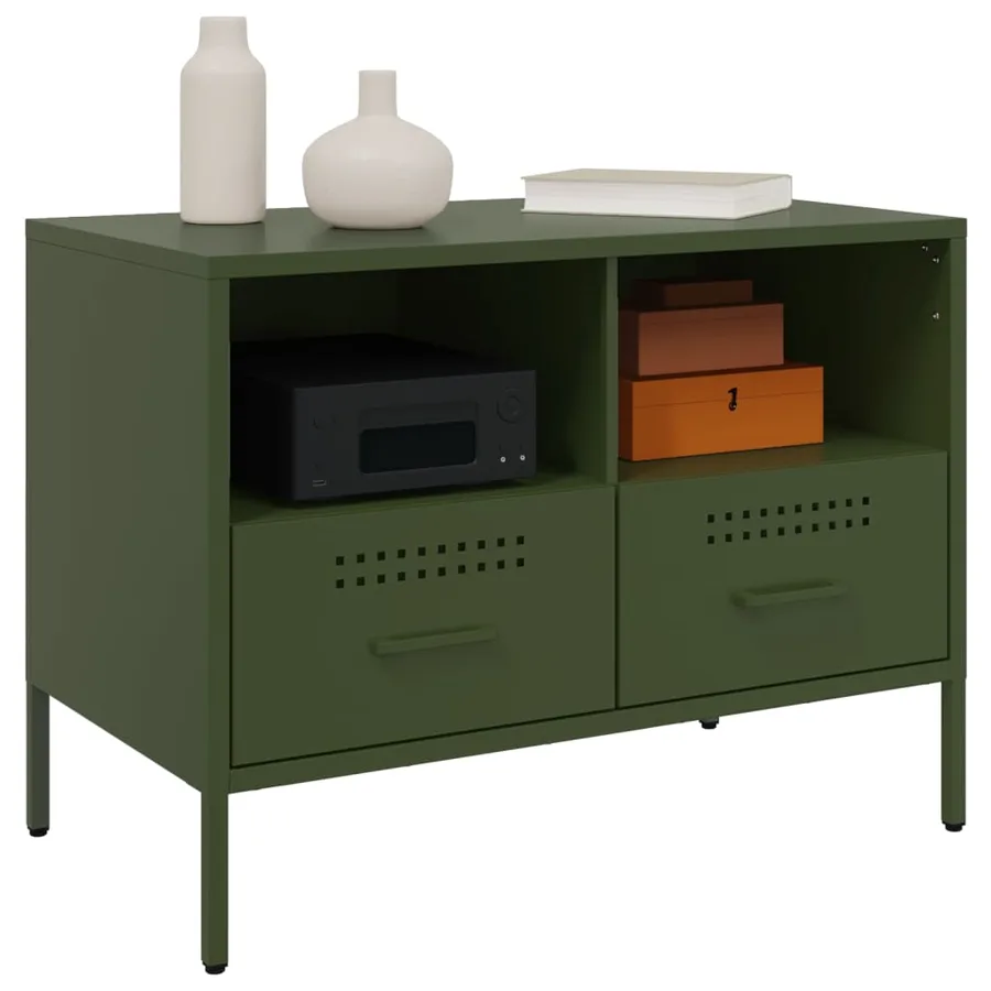 Meuble TV vert olive 68x39x50,5 cm acier - 4