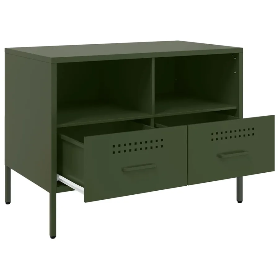 Meuble TV vert olive 68x39x50,5 cm acier - 9