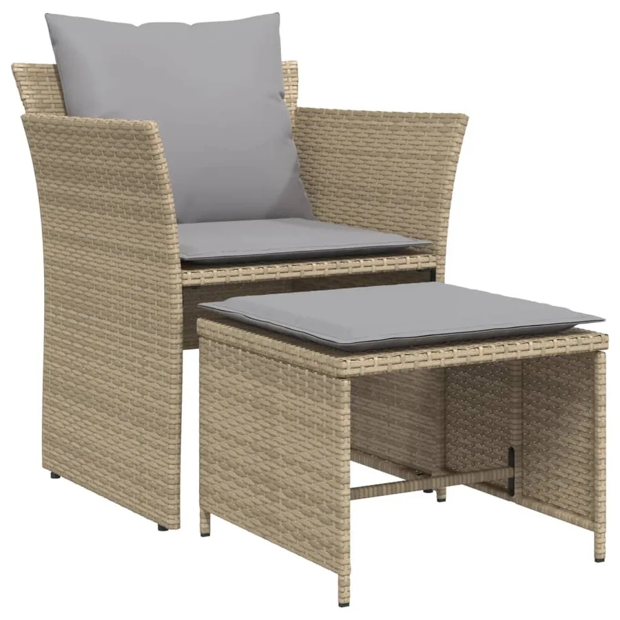 Chaise de jardin avec tabouret beige résine tressée - 2