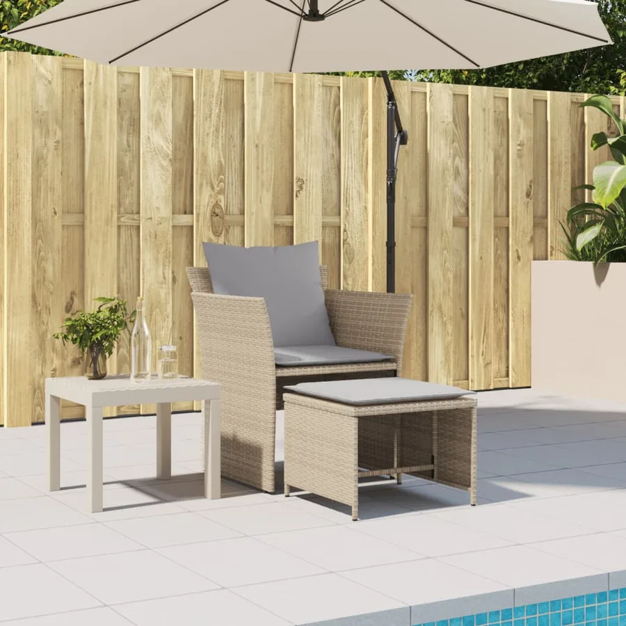 Chaise de jardin avec tabouret beige résine tressée - 3