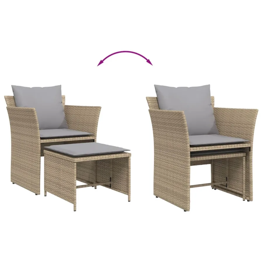 Chaise de jardin avec tabouret beige résine tressée - 8