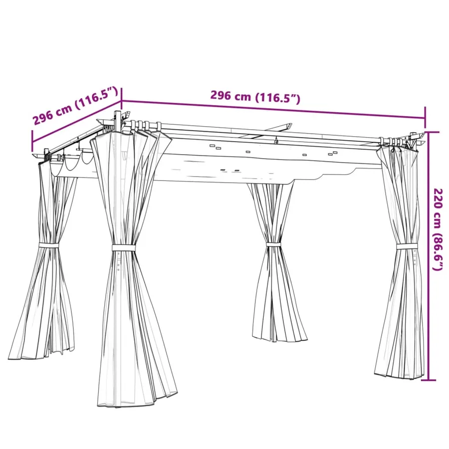 Tonnelle avec rideaux anthracite 3x3 m acier - 9