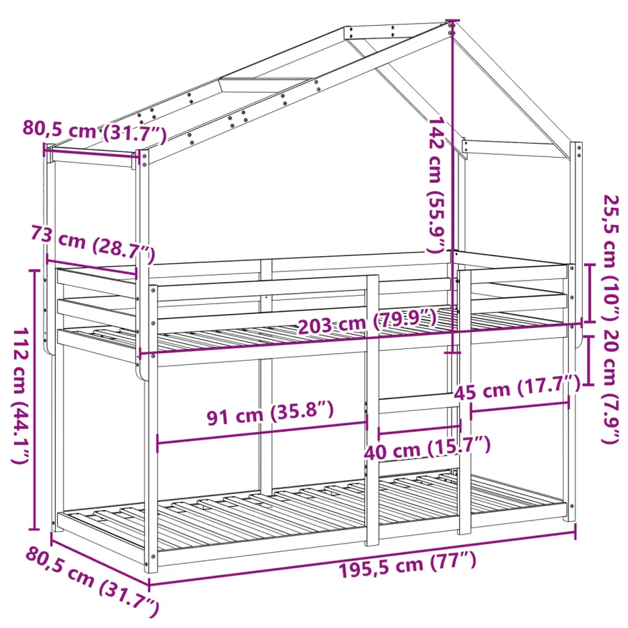 Lit superposé sans matelas blanc 75x190 cm bois de pin massif - 12