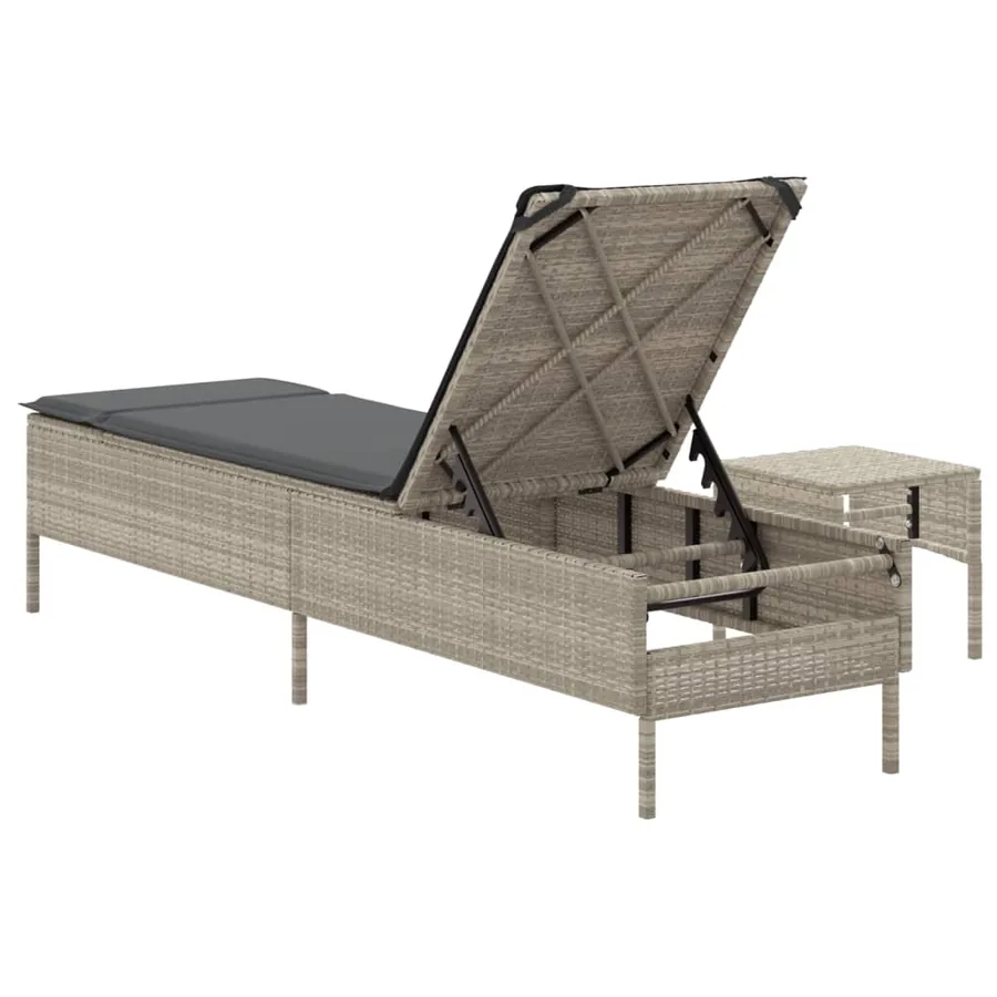 Chaise longue avec table et coussin noir résine tressée - 18