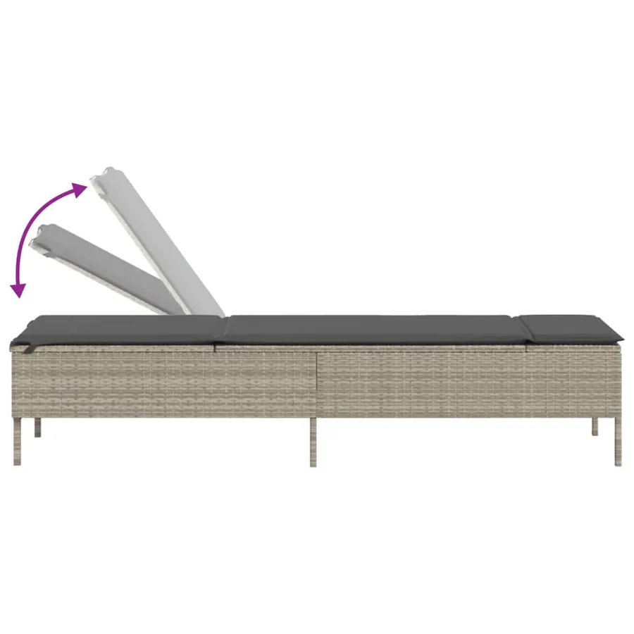Chaise longue avec table et coussin noir résine tressée - 19