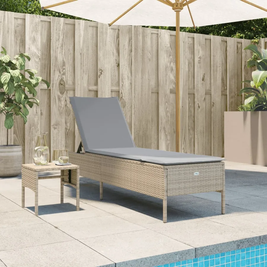 Chaise longue avec table et coussin noir résine tressée - 25