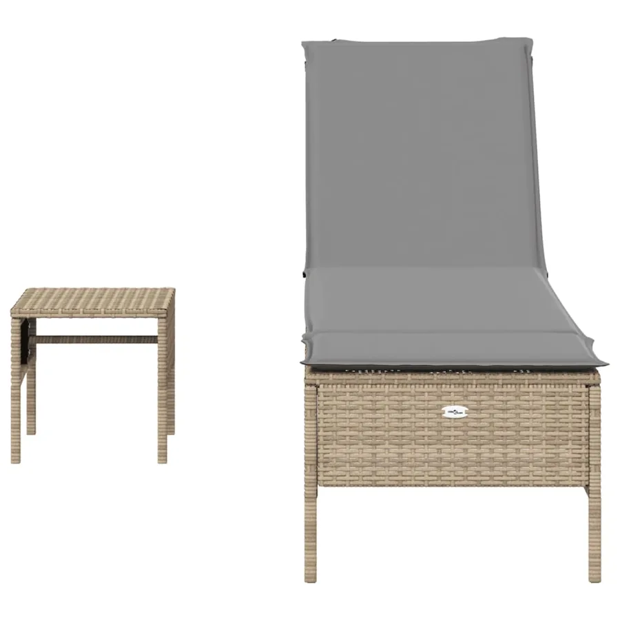 Chaise longue avec table et coussin noir résine tressée - 28