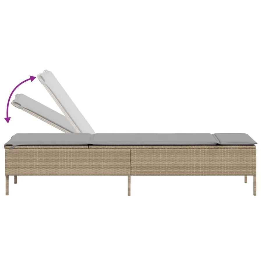Chaise longue avec table et coussin noir résine tressée - 31