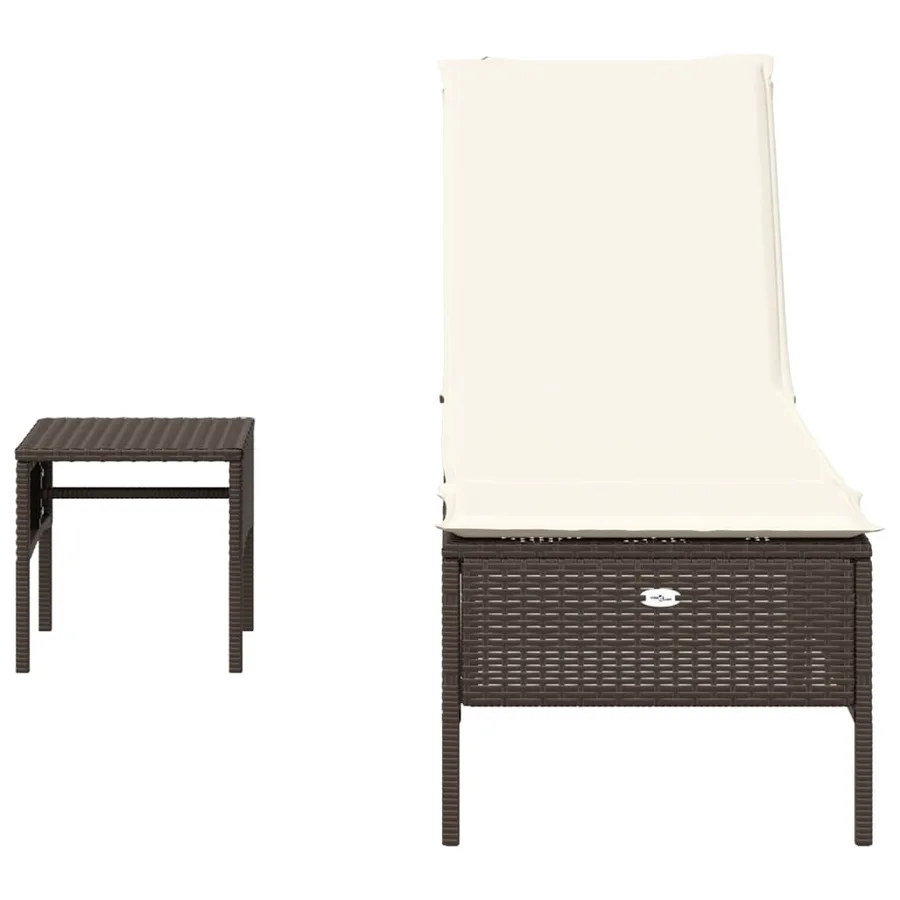 Chaise longue avec table et coussin noir résine tressée - 40