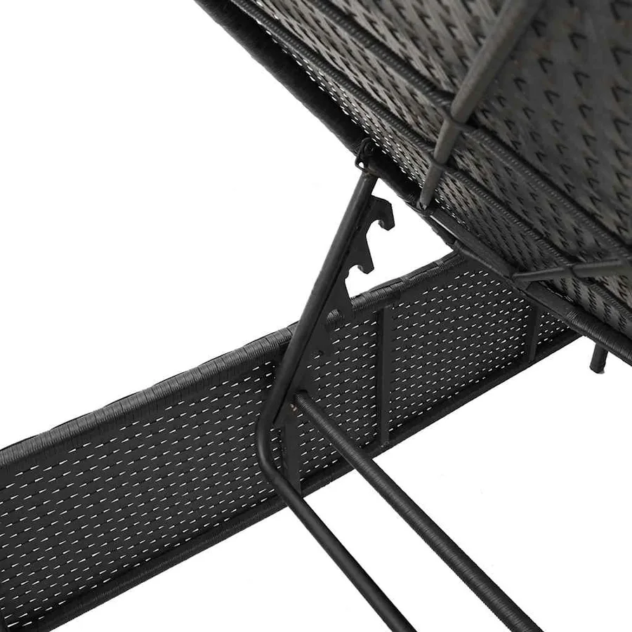 Chaise longue avec table et coussin noir résine tressée - 56