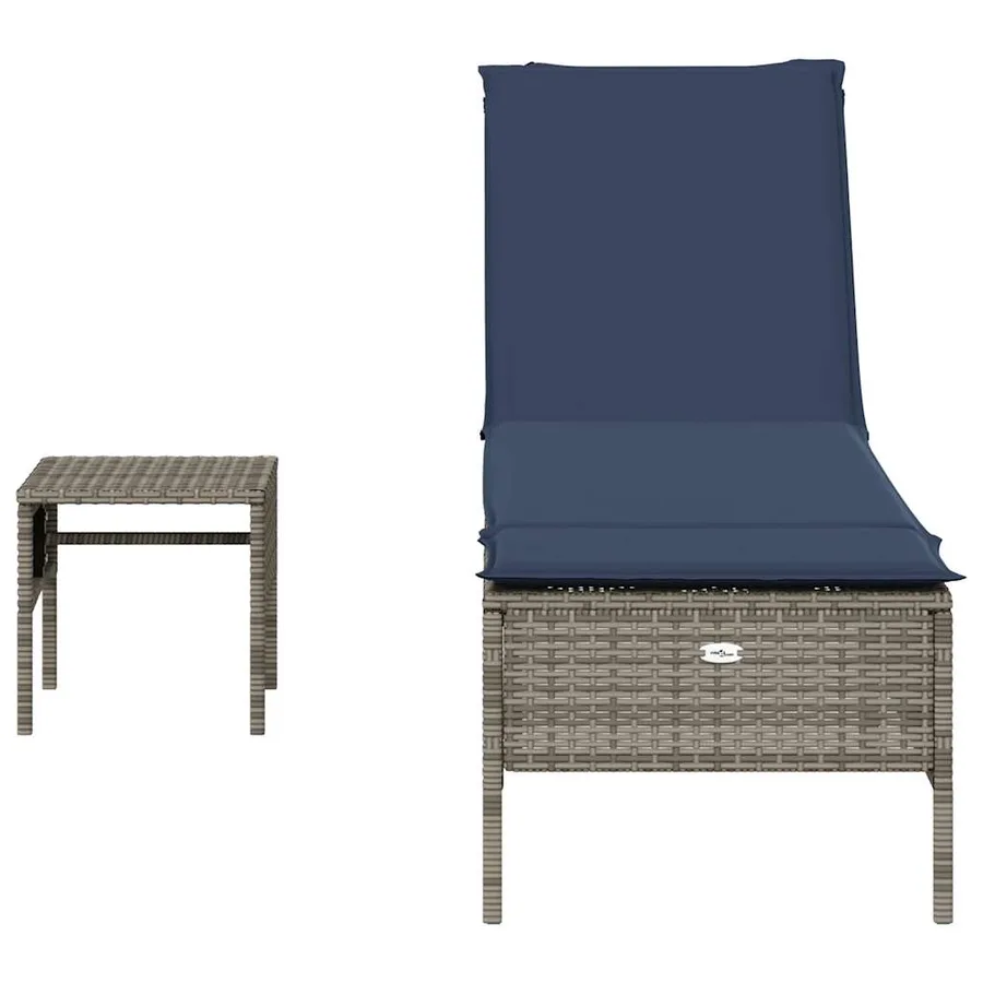 Chaise longue avec table et coussin noir résine tressée - 64