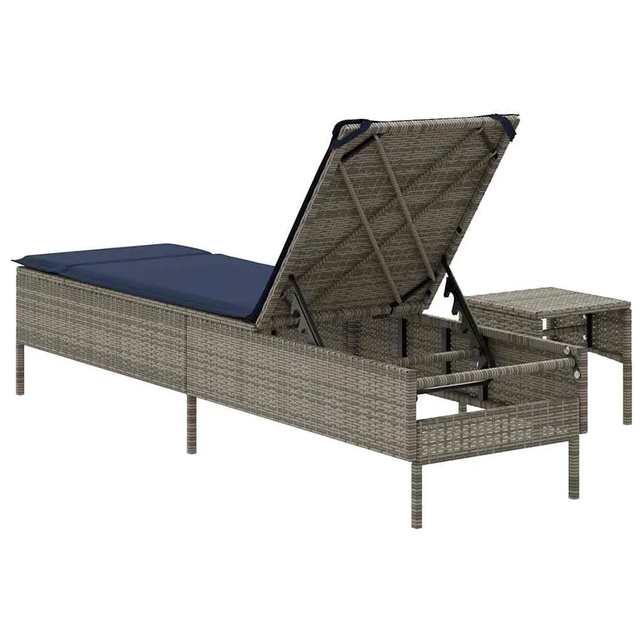 Chaise longue avec table et coussin noir résine tressée - 66