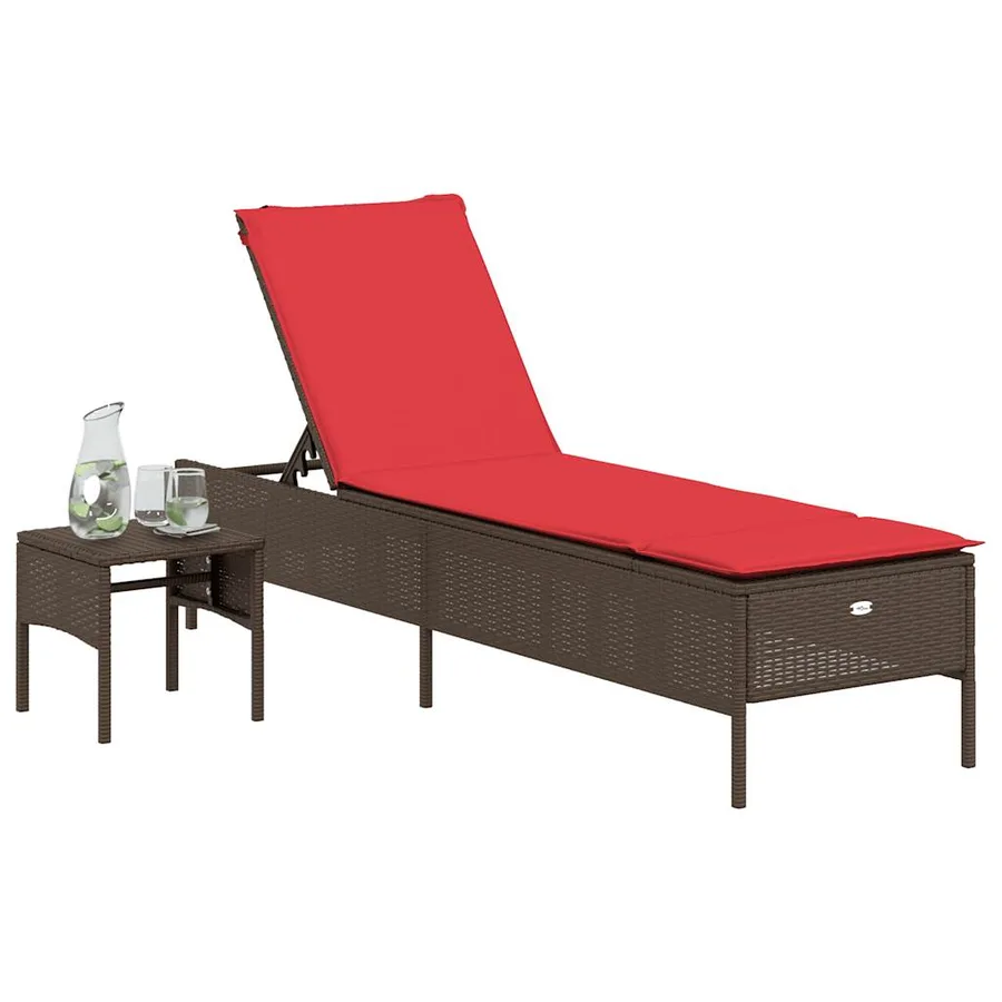 Chaise longue avec table et coussin noir résine tressée - 75