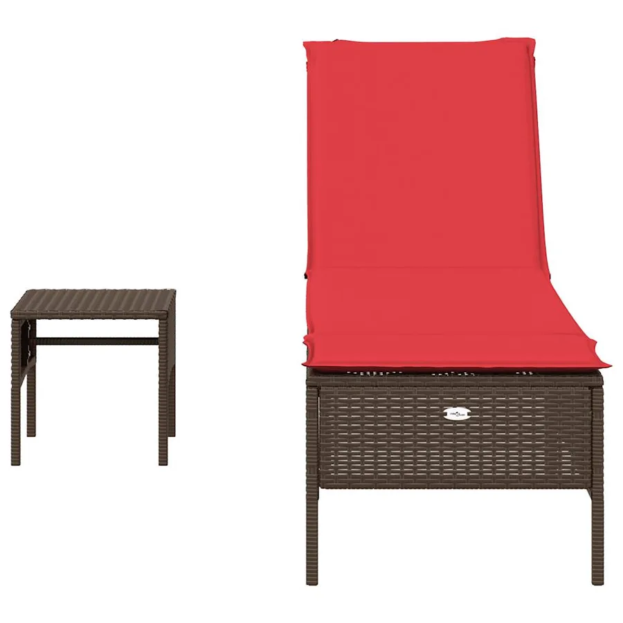 Chaise longue avec table et coussin noir résine tressée - 76