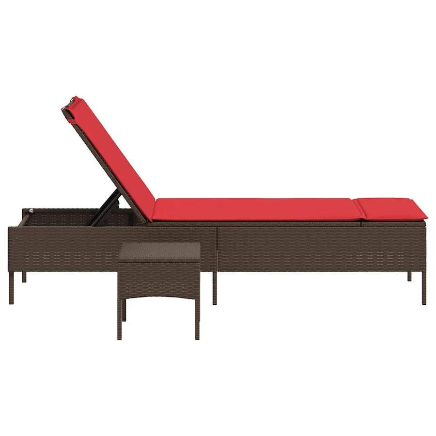 Chaise longue avec table et coussin noir résine tressée - 77