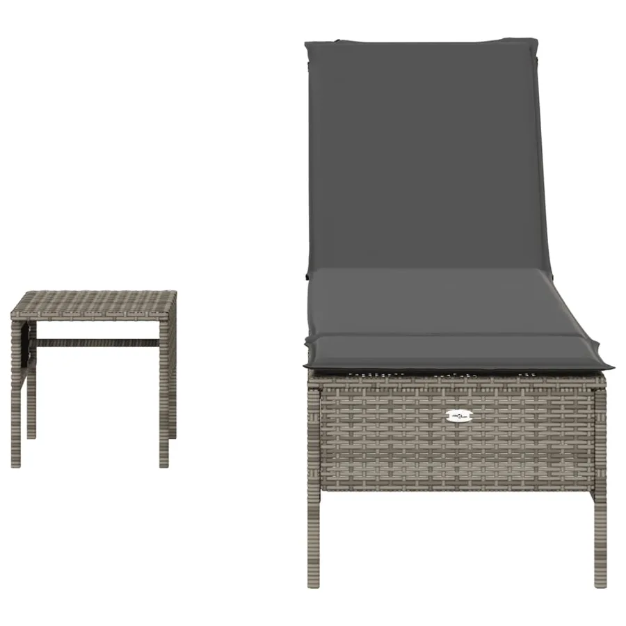 Chaise longue avec table et coussin noir résine tressée - 88