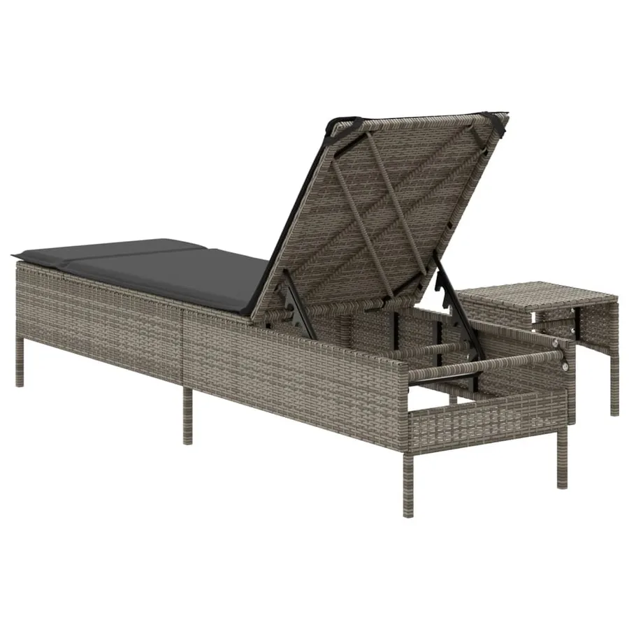 Chaise longue avec table et coussin noir résine tressée - 90