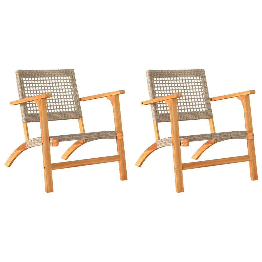 Chaises de jardin lot de 2 beige résine tressée bois d’acacia - 2