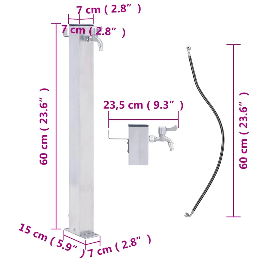 Colonne à eau de jardin 60 cm acier inoxydable carré - 7