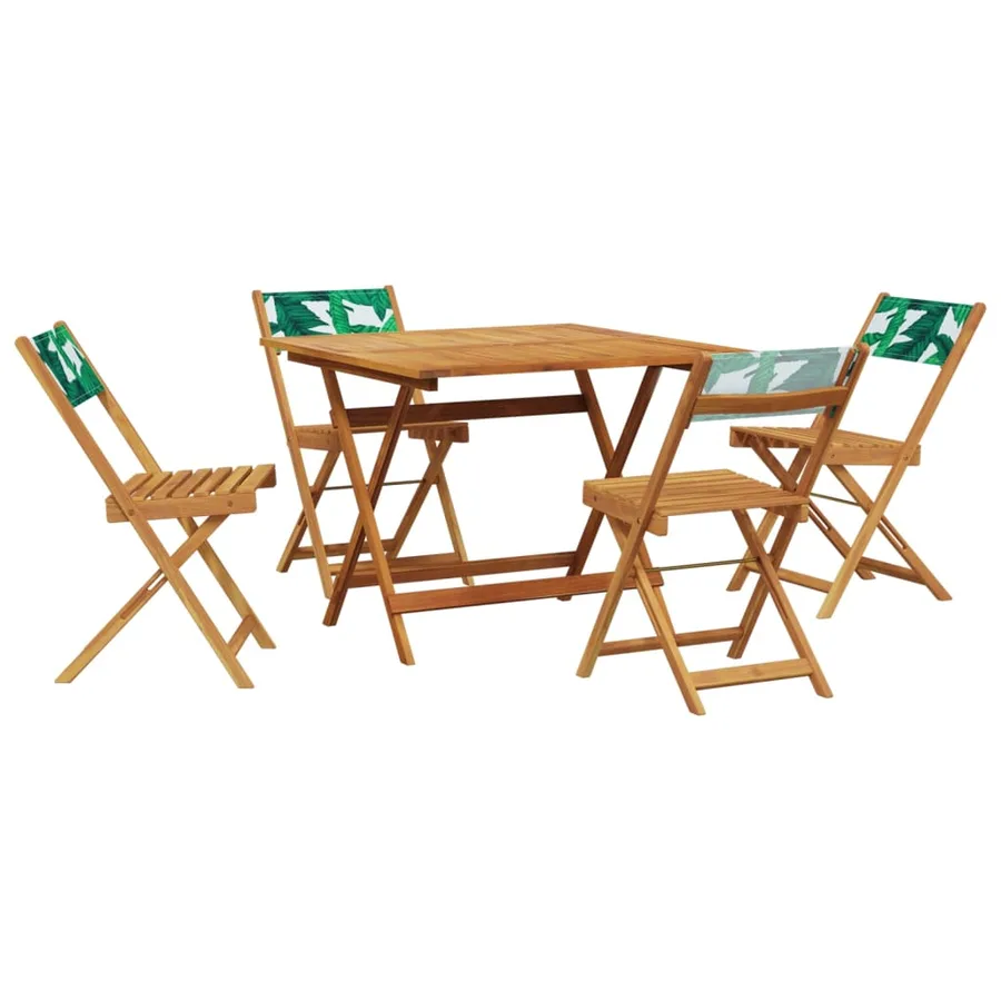 Ensemble à manger de jardin 5 pcs motif de feuilles tissu bois - 2