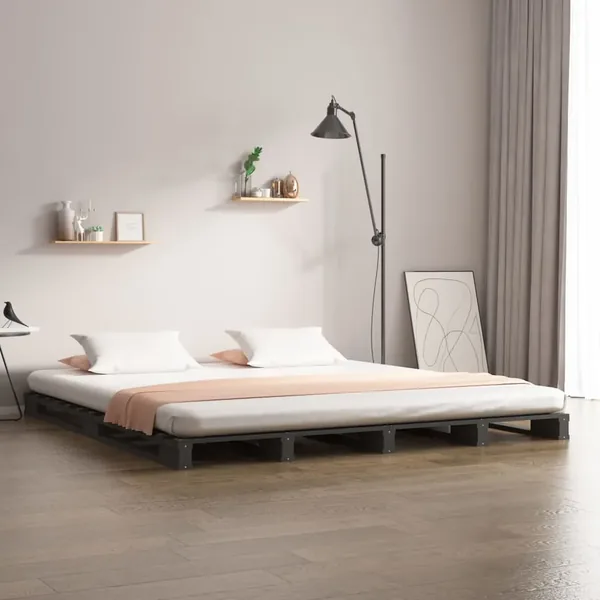 Lit de palette sans matelas gris 140x190 cm bois massif