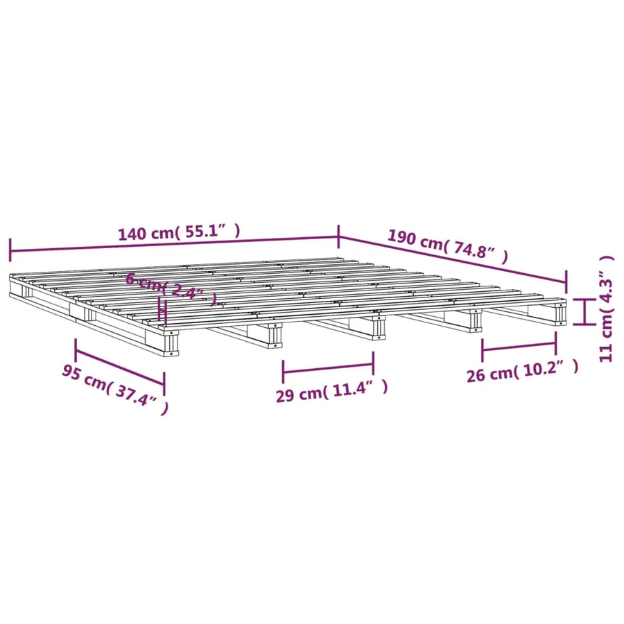 Lit de palette sans matelas gris 140x190 cm bois massif - 8