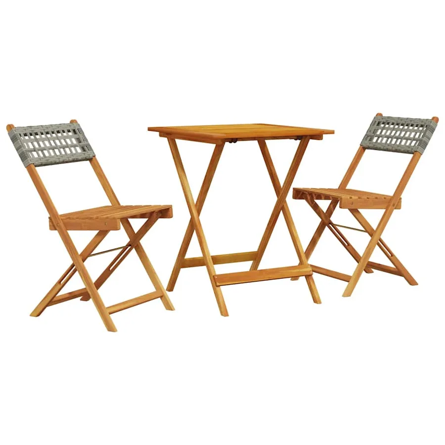 Ensemble de bistro 3 pcs gris résine tressée et bois massif - 2