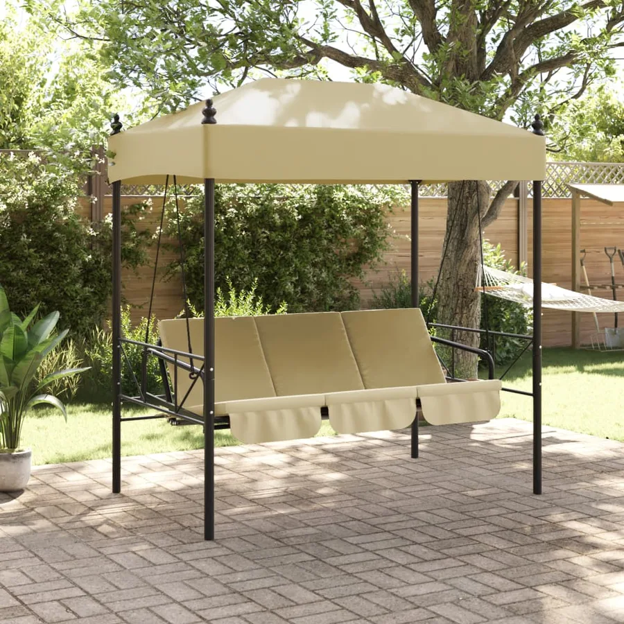 Balancelle de jardin avec auvent sable acier - 3