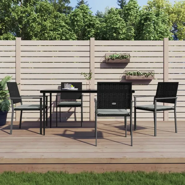 Ensemble à manger de jardin 5 pcs coussins résine tressée acier