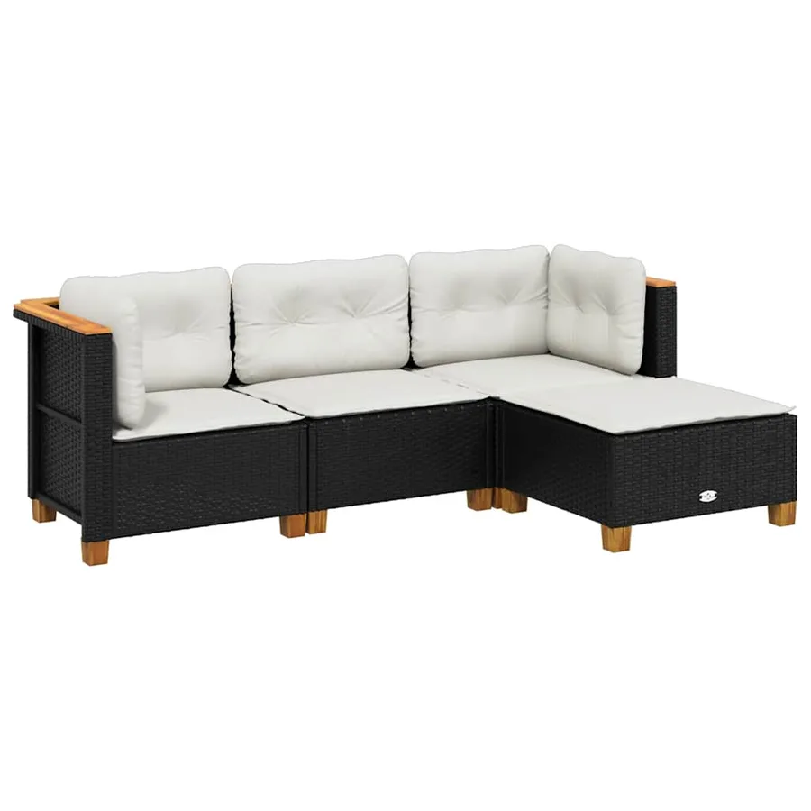 Salon de jardin 4 pcs avec coussins noir résine tressée - 2