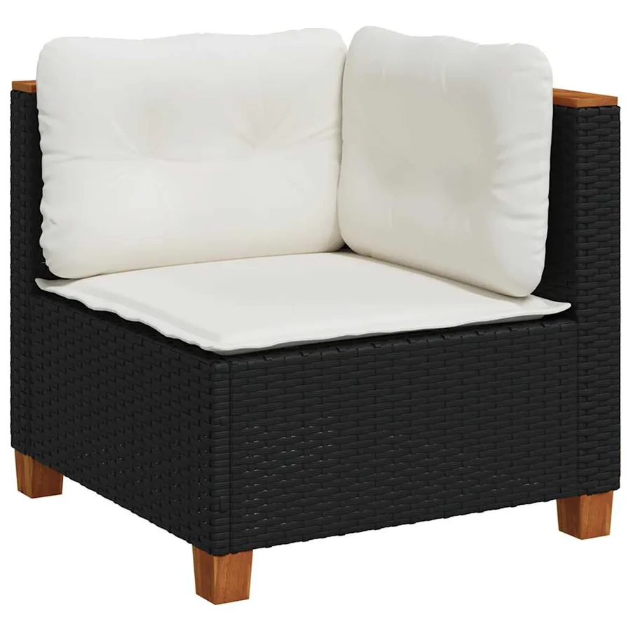 Salon de jardin 4 pcs avec coussins noir résine tressée - 5