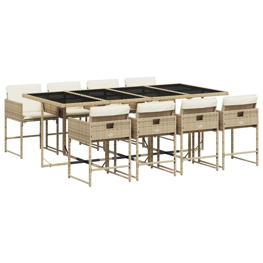 Ensemble à manger de jardin et coussins 9 pcs beige Poly rotin - 2