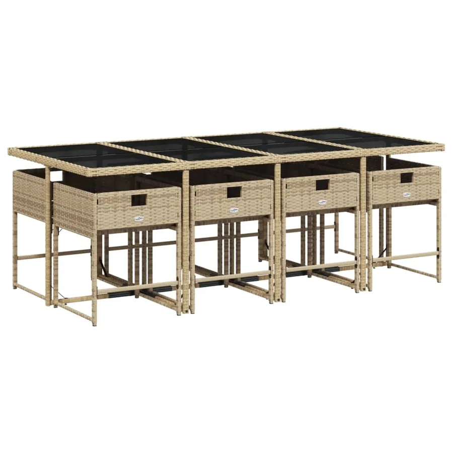 Ensemble à manger de jardin et coussins 9 pcs beige Poly rotin - 4