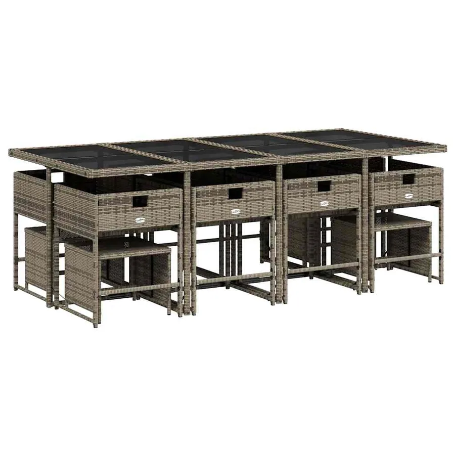 Ensemble à manger de jardin coussins 13 pcs gris résine tressée - 5